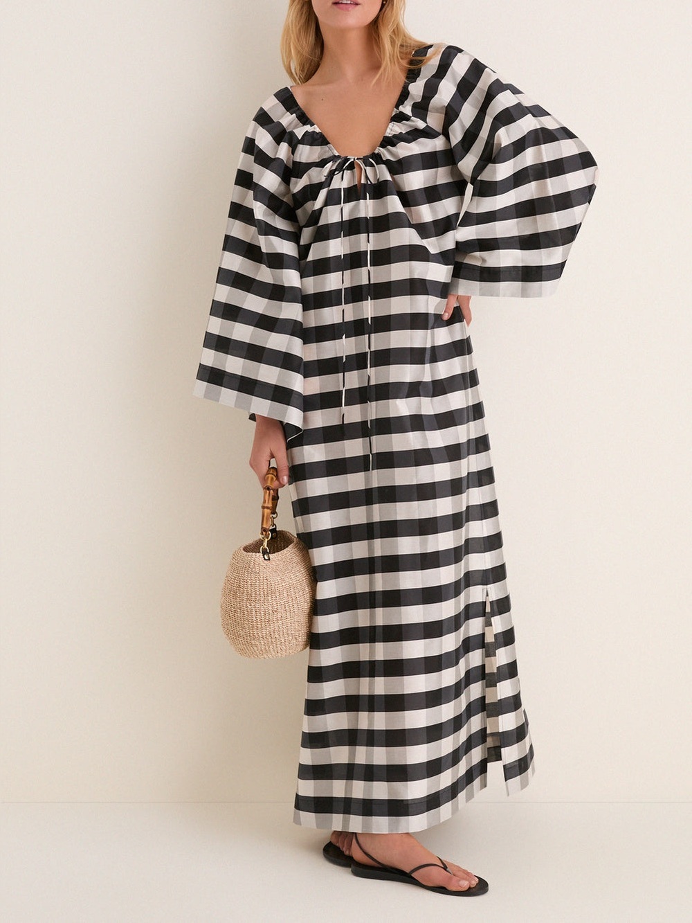 Tuckernuck Midnight Check Claudine Gingham Maxi Dress with Tie